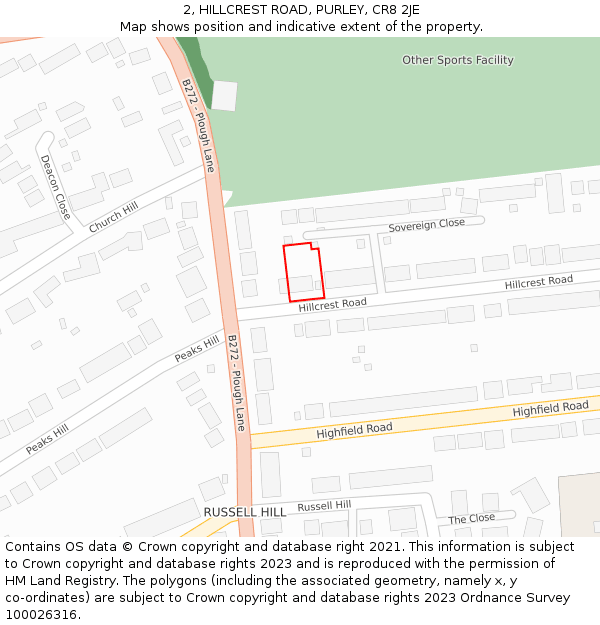 2, HILLCREST ROAD, PURLEY, CR8 2JE: Location map and indicative extent of plot