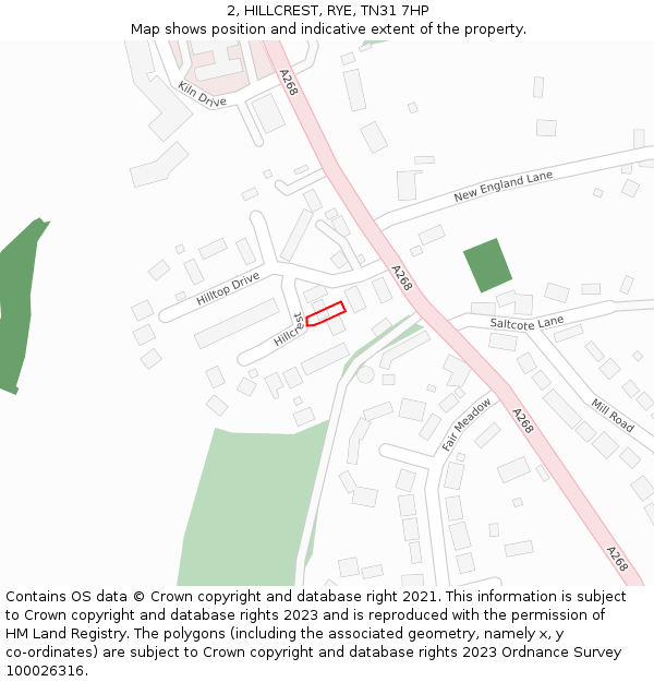 2, HILLCREST, RYE, TN31 7HP: Location map and indicative extent of plot