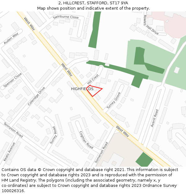 2, HILLCREST, STAFFORD, ST17 9YA: Location map and indicative extent of plot