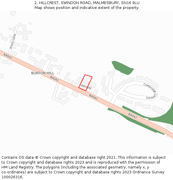 2, HILLCREST, SWINDON ROAD, MALMESBURY, SN16 9LU: Location map and indicative extent of plot