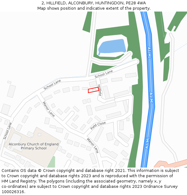 2, HILLFIELD, ALCONBURY, HUNTINGDON, PE28 4WA: Location map and indicative extent of plot