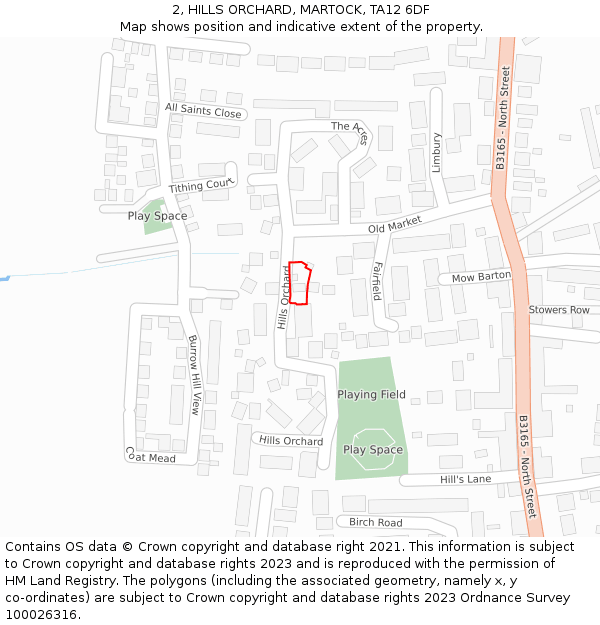 2, HILLS ORCHARD, MARTOCK, TA12 6DF: Location map and indicative extent of plot