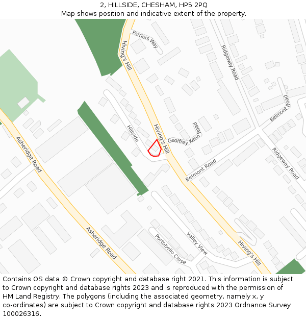 2, HILLSIDE, CHESHAM, HP5 2PQ: Location map and indicative extent of plot