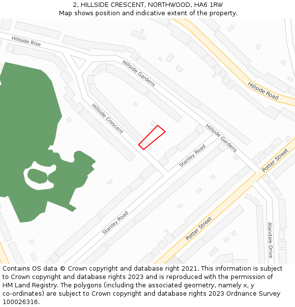 2, HILLSIDE CRESCENT, NORTHWOOD, HA6 1RW: Location map and indicative extent of plot