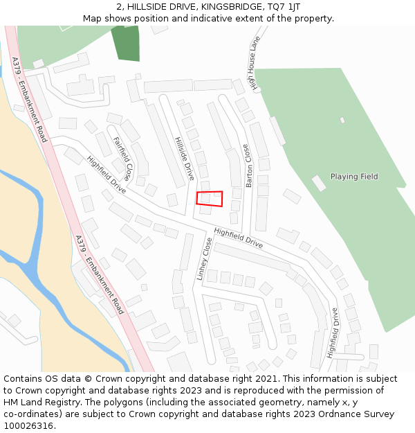 2, HILLSIDE DRIVE, KINGSBRIDGE, TQ7 1JT: Location map and indicative extent of plot