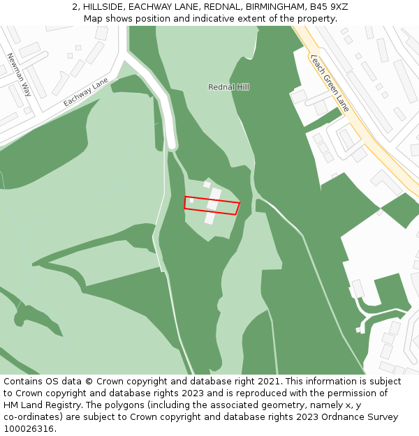 2, HILLSIDE, EACHWAY LANE, REDNAL, BIRMINGHAM, B45 9XZ: Location map and indicative extent of plot