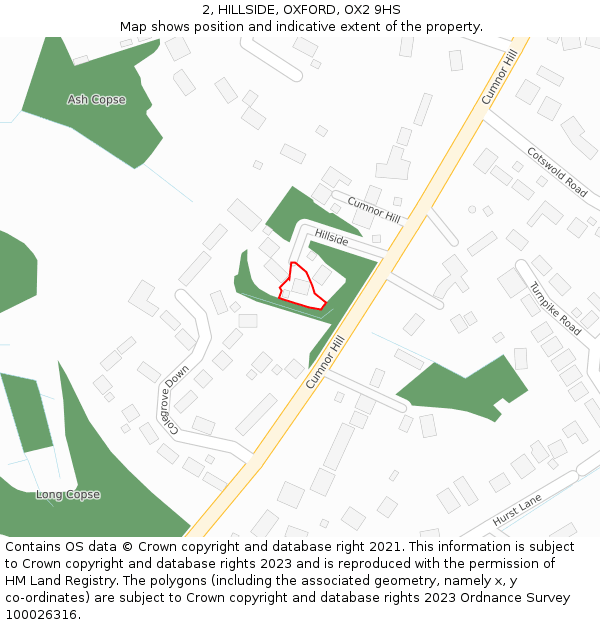 2, HILLSIDE, OXFORD, OX2 9HS: Location map and indicative extent of plot