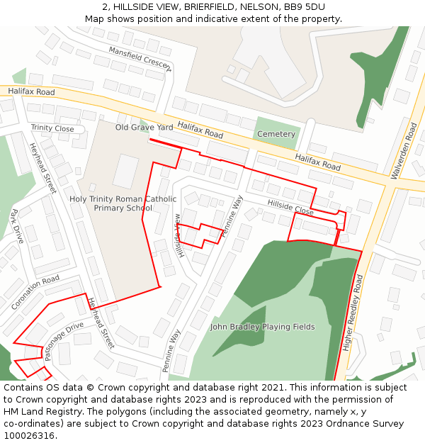 2, HILLSIDE VIEW, BRIERFIELD, NELSON, BB9 5DU: Location map and indicative extent of plot