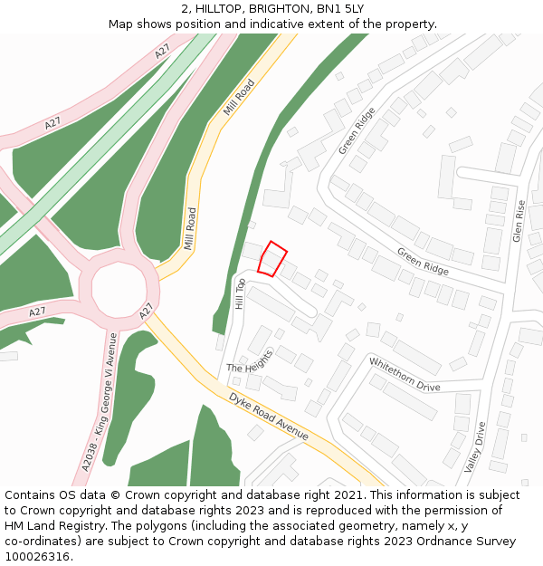 2, HILLTOP, BRIGHTON, BN1 5LY: Location map and indicative extent of plot