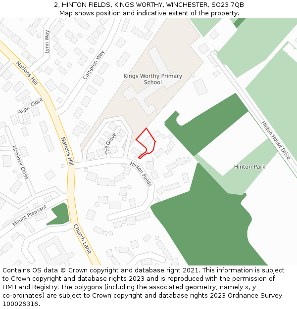 2, HINTON FIELDS, KINGS WORTHY, WINCHESTER, SO23 7QB: Location map and indicative extent of plot