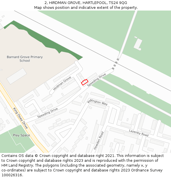 2, HIRDMAN GROVE, HARTLEPOOL, TS24 9QG: Location map and indicative extent of plot