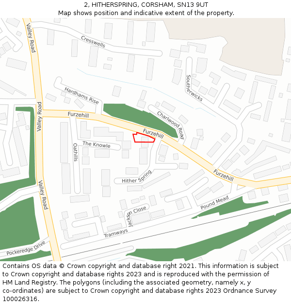 2, HITHERSPRING, CORSHAM, SN13 9UT: Location map and indicative extent of plot