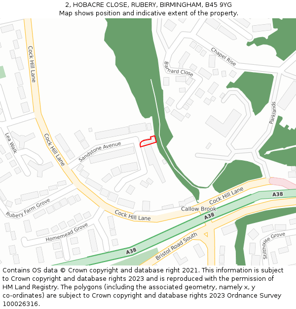 2, HOBACRE CLOSE, RUBERY, BIRMINGHAM, B45 9YG: Location map and indicative extent of plot