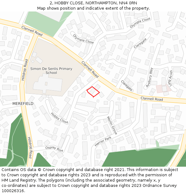 2, HOBBY CLOSE, NORTHAMPTON, NN4 0RN: Location map and indicative extent of plot