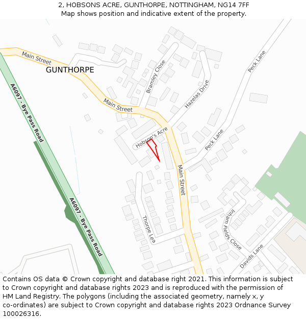 2, HOBSONS ACRE, GUNTHORPE, NOTTINGHAM, NG14 7FF: Location map and indicative extent of plot