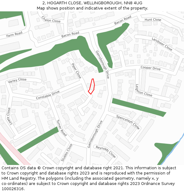 2, HOGARTH CLOSE, WELLINGBOROUGH, NN8 4UG: Location map and indicative extent of plot