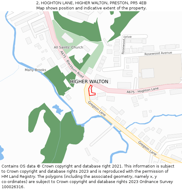 2, HOGHTON LANE, HIGHER WALTON, PRESTON, PR5 4EB: Location map and indicative extent of plot