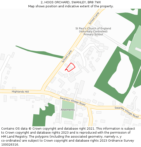 2, HOGS ORCHARD, SWANLEY, BR8 7WX: Location map and indicative extent of plot