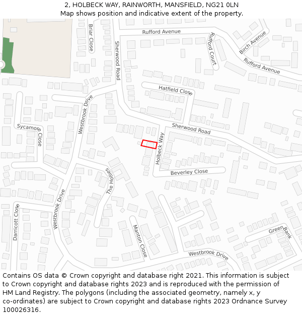 2, HOLBECK WAY, RAINWORTH, MANSFIELD, NG21 0LN: Location map and indicative extent of plot