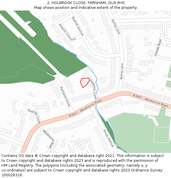 2, HOLBROOK CLOSE, FARNHAM, GU9 9HS: Location map and indicative extent of plot