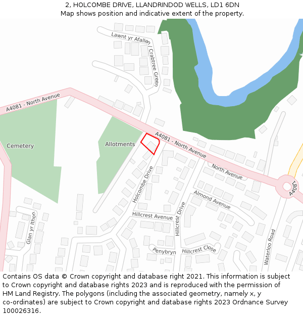2, HOLCOMBE DRIVE, LLANDRINDOD WELLS, LD1 6DN: Location map and indicative extent of plot