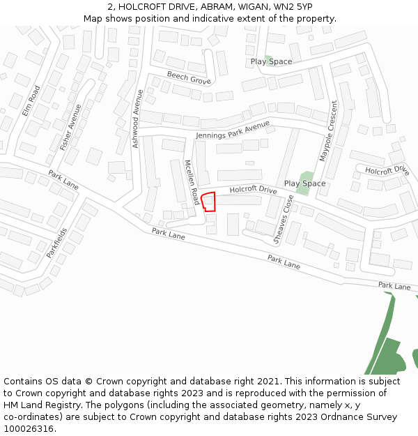 2, HOLCROFT DRIVE, ABRAM, WIGAN, WN2 5YP: Location map and indicative extent of plot