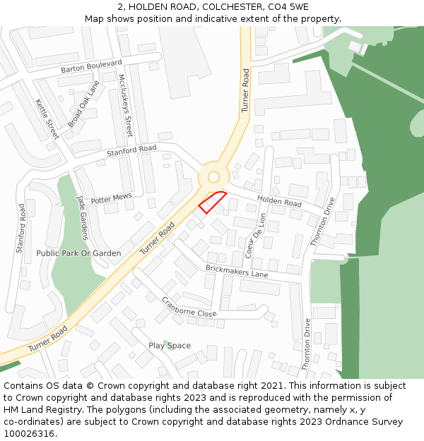 2, HOLDEN ROAD, COLCHESTER, CO4 5WE: Location map and indicative extent of plot