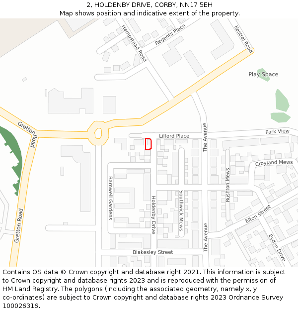 2, HOLDENBY DRIVE, CORBY, NN17 5EH: Location map and indicative extent of plot