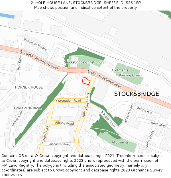 2, HOLE HOUSE LANE, STOCKSBRIDGE, SHEFFIELD, S36 1BP: Location map and indicative extent of plot