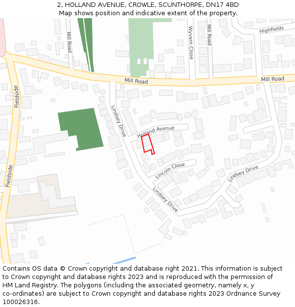 2, HOLLAND AVENUE, CROWLE, SCUNTHORPE, DN17 4BD: Location map and indicative extent of plot