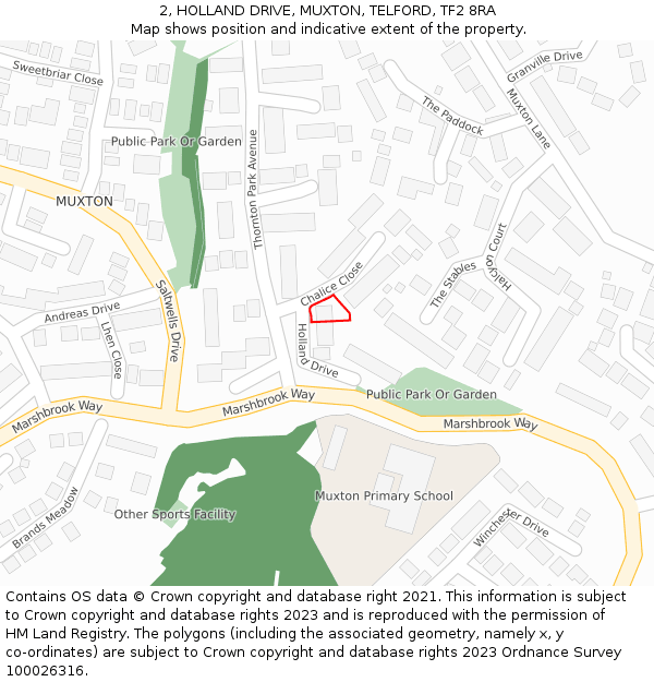 2, HOLLAND DRIVE, MUXTON, TELFORD, TF2 8RA: Location map and indicative extent of plot