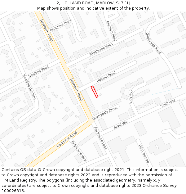 2, HOLLAND ROAD, MARLOW, SL7 1LJ: Location map and indicative extent of plot