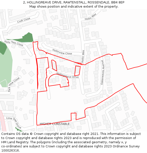 2, HOLLINGREAVE DRIVE, RAWTENSTALL, ROSSENDALE, BB4 8EP: Location map and indicative extent of plot