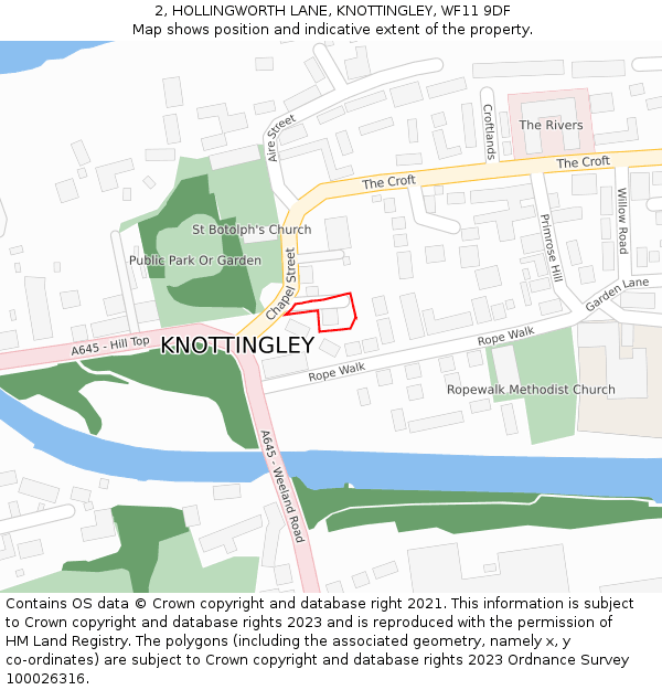 2, HOLLINGWORTH LANE, KNOTTINGLEY, WF11 9DF: Location map and indicative extent of plot