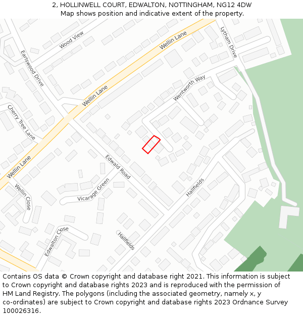 2, HOLLINWELL COURT, EDWALTON, NOTTINGHAM, NG12 4DW: Location map and indicative extent of plot