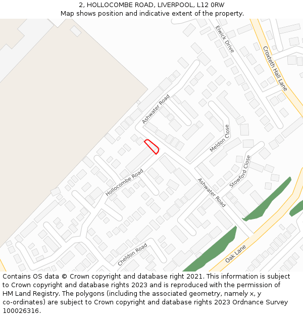 2, HOLLOCOMBE ROAD, LIVERPOOL, L12 0RW: Location map and indicative extent of plot