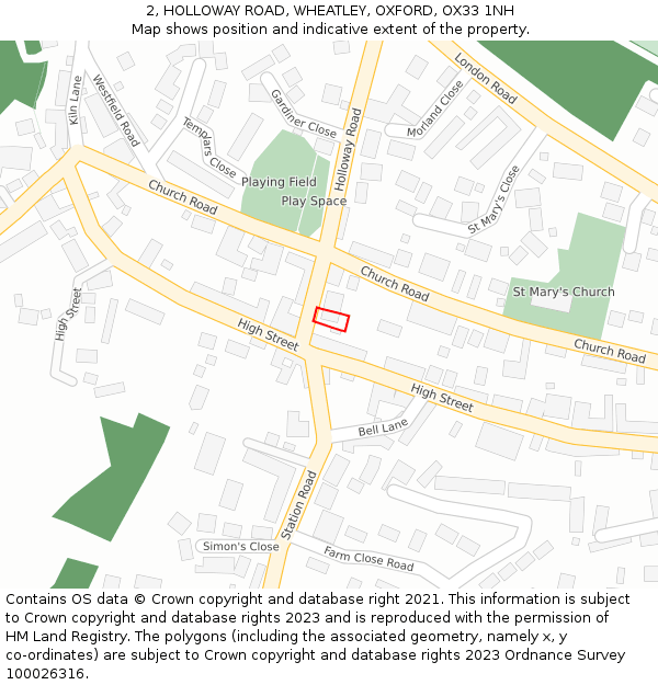 2, HOLLOWAY ROAD, WHEATLEY, OXFORD, OX33 1NH: Location map and indicative extent of plot