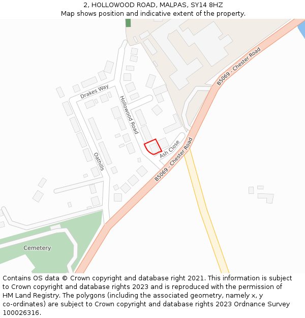 2, HOLLOWOOD ROAD, MALPAS, SY14 8HZ: Location map and indicative extent of plot