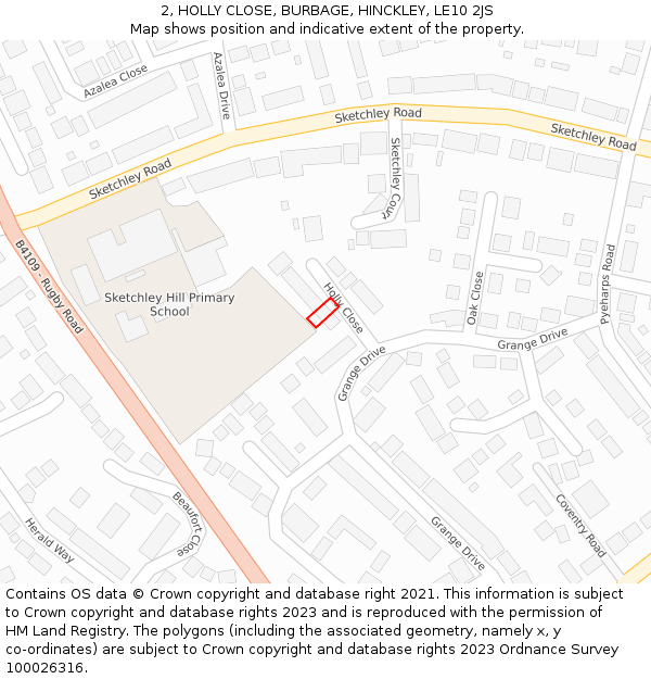 2, HOLLY CLOSE, BURBAGE, HINCKLEY, LE10 2JS: Location map and indicative extent of plot