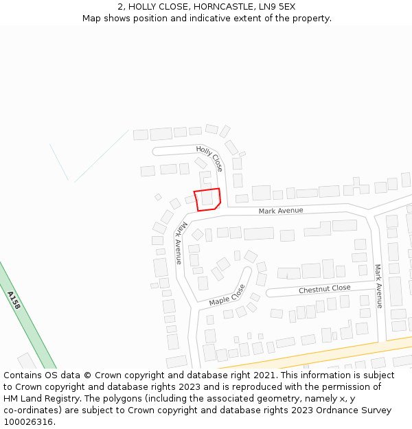 2, HOLLY CLOSE, HORNCASTLE, LN9 5EX: Location map and indicative extent of plot