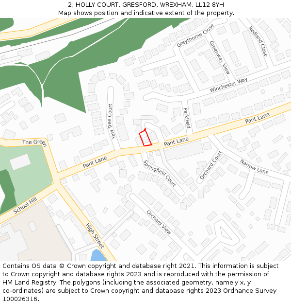 2, HOLLY COURT, GRESFORD, WREXHAM, LL12 8YH: Location map and indicative extent of plot