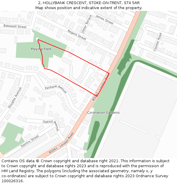 2, HOLLYBANK CRESCENT, STOKE-ON-TRENT, ST4 5AR: Location map and indicative extent of plot