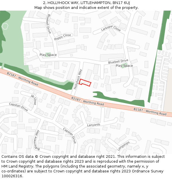 2, HOLLYHOCK WAY, LITTLEHAMPTON, BN17 6UJ: Location map and indicative extent of plot