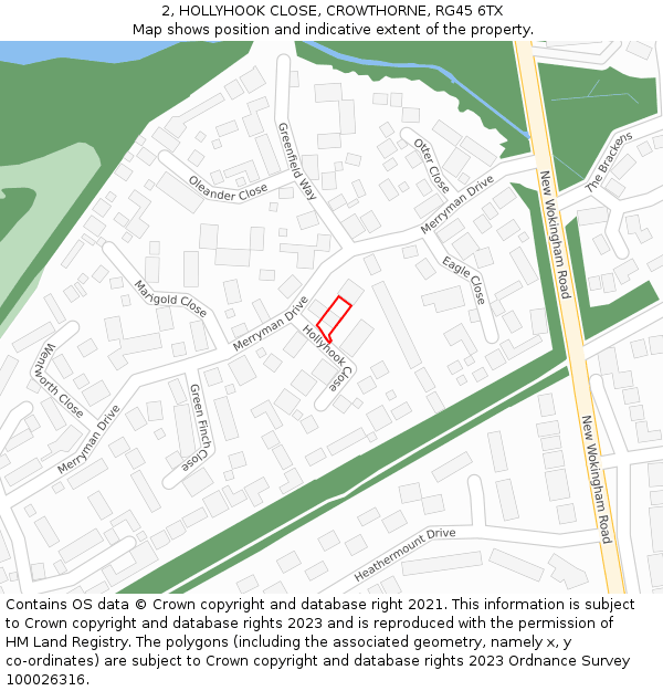 2, HOLLYHOOK CLOSE, CROWTHORNE, RG45 6TX: Location map and indicative extent of plot