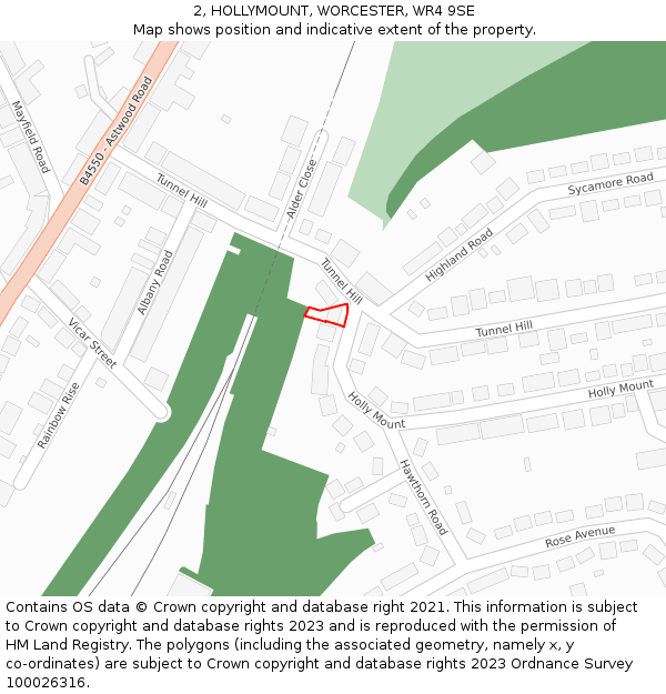 2, HOLLYMOUNT, WORCESTER, WR4 9SE: Location map and indicative extent of plot