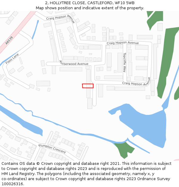 2, HOLLYTREE CLOSE, CASTLEFORD, WF10 5WB: Location map and indicative extent of plot