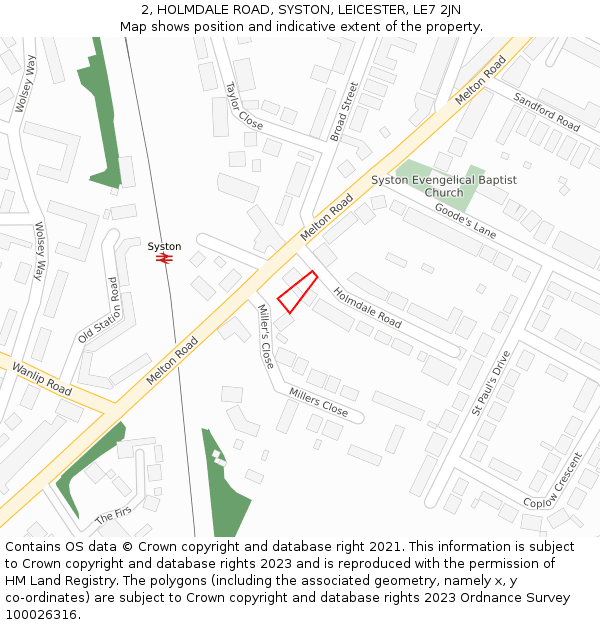 2, HOLMDALE ROAD, SYSTON, LEICESTER, LE7 2JN: Location map and indicative extent of plot