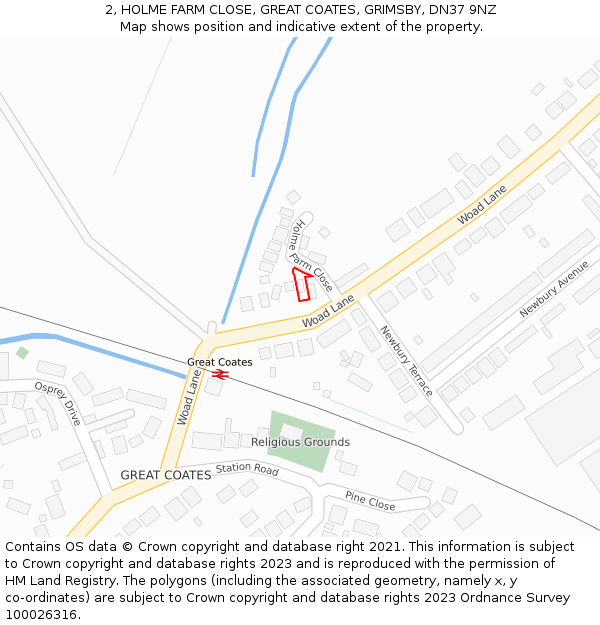 2, HOLME FARM CLOSE, GREAT COATES, GRIMSBY, DN37 9NZ: Location map and indicative extent of plot