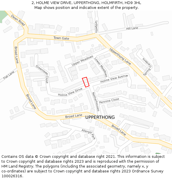 2, HOLME VIEW DRIVE, UPPERTHONG, HOLMFIRTH, HD9 3HL: Location map and indicative extent of plot