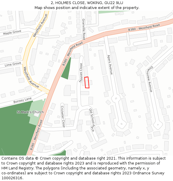 2, HOLMES CLOSE, WOKING, GU22 9LU: Location map and indicative extent of plot